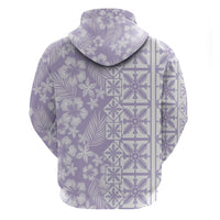 Pastel Purple Kahili Quilt Hawaii Zip Hoodie Tropical Flower Seamless Half Style