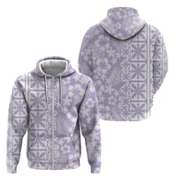 Pastel Purple Kahili Quilt Hawaii Zip Hoodie Tropical Flower Seamless Half Style