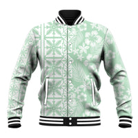Pastel Green Kahili Quilt Hawaii Baseball Jacket Tropical Flower Seamless Half Style