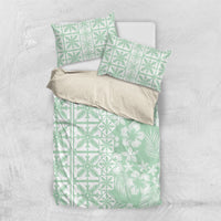 Pastel Green Kahili Quilt Hawaii Bedding Set Tropical Flower Seamless Half Style