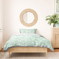 Pastel Green Kahili Quilt Hawaii Bedding Set Tropical Flower Seamless Half Style