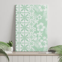 Pastel Green Kahili Quilt Hawaii Canvas Wall Art Tropical Flower Seamless Half Style