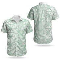 Pastel Green Kahili Quilt Hawaii Couples Matching Off Shoulder Maxi Dress and Hawaiian Shirt Tropical Flower Seamless Half Style LT14 - Polynesian Pride