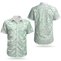 Pastel Green Kahili Quilt Hawaii Couples Matching Off The Shoulder Long Sleeve Dress and Hawaiian Shirt Tropical Flower Seamless Half Style LT14 - Polynesian Pride
