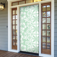 Pastel Green Kahili Quilt Hawaii Door Cover Tropical Flower Seamless Half Style