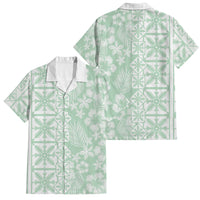 Pastel Green Kahili Quilt Hawaii Family Matching Off The Shoulder Long Sleeve Dress and Hawaiian Shirt Tropical Flower Seamless Half Style LT14 Dad's Shirt - Short Sleeve Green - Polynesian Pride