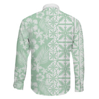 Pastel Green Kahili Quilt Hawaii Family Matching Off The Shoulder Long Sleeve Dress and Hawaiian Shirt Tropical Flower Seamless Half Style LT14 Son's Shirt Green - Polynesian Pride