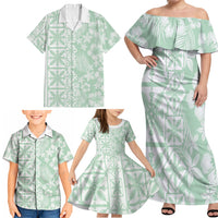 Pastel Green Kahili Quilt Hawaii Family Matching Off Shoulder Maxi Dress and Hawaiian Shirt Tropical Flower Seamless Half Style LT14 - Polynesian Pride