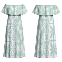Pastel Green Kahili Quilt Hawaii Family Matching Off Shoulder Maxi Dress and Hawaiian Shirt Tropical Flower Seamless Half Style LT14 Mom's Dress Green - Polynesian Pride