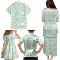 Pastel Green Kahili Quilt Hawaii Family Matching Puletasi and Hawaiian Shirt Tropical Flower Seamless Half Style LT14 Mom's Dress Green - Polynesian Pride