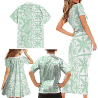 Pastel Green Kahili Quilt Hawaii Family Matching Short Sleeve Bodycon Dress and Hawaiian Shirt Tropical Flower Seamless Half Style LT14 Mom's Dress Green - Polynesian Pride