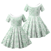 Pastel Green Kahili Quilt Hawaii Family Matching Short Sleeve Bodycon Dress and Hawaiian Shirt Tropical Flower Seamless Half Style LT14 Daughter's Dress Green - Polynesian Pride