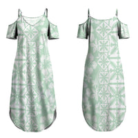 Pastel Green Kahili Quilt Hawaii Family Matching Summer Maxi Dress and Hawaiian Shirt Tropical Flower Seamless Half Style LT14 Mom's Dress Green - Polynesian Pride