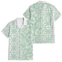 Pastel Green Kahili Quilt Hawaii Family Matching Summer Maxi Dress and Hawaiian Shirt Tropical Flower Seamless Half Style LT14 Dad's Shirt - Short Sleeve Green - Polynesian Pride