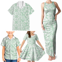 Pastel Green Kahili Quilt Hawaii Family Matching Tank Maxi Dress and Hawaiian Shirt Tropical Flower Seamless Half Style LT14 - Polynesian Pride