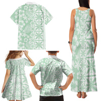 Pastel Green Kahili Quilt Hawaii Family Matching Tank Maxi Dress and Hawaiian Shirt Tropical Flower Seamless Half Style LT14 Mom's Dress Green - Polynesian Pride