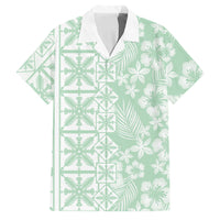 Pastel Green Kahili Quilt Hawaii Family Matching Tank Maxi Dress and Hawaiian Shirt Tropical Flower Seamless Half Style LT14 Dad's Shirt - Short Sleeve Green - Polynesian Pride
