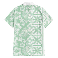 Pastel Green Kahili Quilt Hawaii Family Matching Tank Maxi Dress and Hawaiian Shirt Tropical Flower Seamless Half Style LT14 Dad's Shirt - Long Sleeve Green - Polynesian Pride