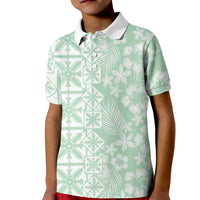 Pastel Green Kahili Quilt Hawaii Kid Polo Shirt Tropical Flower Seamless Half Style