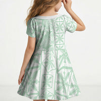 Pastel Green Kahili Quilt Hawaii Kid Short Sleeve Dress Tropical Flower Seamless Half Style LT14 - Polynesian Pride