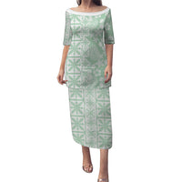 Pastel Green Kahili Quilt Hawaii Puletasi Tropical Flower Seamless Half Style LT14 Long Dress Green - Polynesian Pride