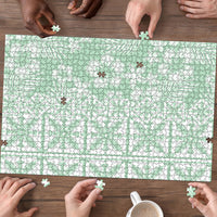 Pastel Green Kahili Quilt Hawaii Puzzle Tropical Flower Seamless Half Style