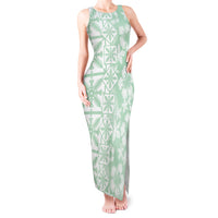 Pastel Green Kahili Quilt Hawaii Tank Maxi Dress Tropical Flower Seamless Half Style LT14 Women Green - Polynesian Pride