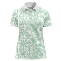Pastel Green Kahili Quilt Hawaii Women Polo Shirt Tropical Flower Seamless Half Style
