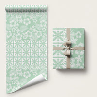 Pastel Green Kahili Quilt Hawaii Wrapping Paper Tropical Flower Seamless Half Style