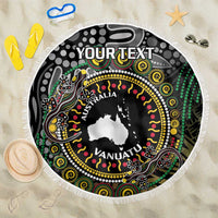 Personalised Australia And Vanuatu Beach Blanket Aboriginal Lizard Polynesia Ni-Van Pig Tusk LT14 One Size 150cm Black - Polynesian Pride