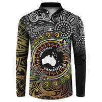 Personalised Australia And Vanuatu Button Sweatshirt Aboriginal Lizard Polynesia Ni-Van Pig Tusk LT14 Black - Polynesian Pride