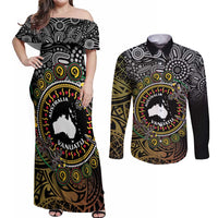 Personalised Australia And Vanuatu Couples Matching Off Shoulder Maxi Dress and Long Sleeve Button Shirt Aboriginal Lizard Polynesia Ni-Van Pig Tusk LT14 Black - Polynesian Pride
