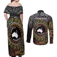 Personalised Australia And Vanuatu Couples Matching Off Shoulder Maxi Dress and Long Sleeve Button Shirt Aboriginal Lizard Polynesia Ni-Van Pig Tusk LT14 - Polynesian Pride