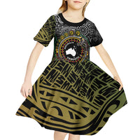 Personalised Australia And Vanuatu Kid Short Sleeve Dress Aboriginal Lizard Polynesia Ni-Van Pig Tusk