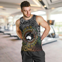 Personalised Australia And Vanuatu Men Tank Top Aboriginal Lizard Polynesia Ni-Van Pig Tusk LT14 Black - Polynesian Pride