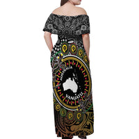 Personalised Australia And Vanuatu Off Shoulder Maxi Dress Aboriginal Lizard Polynesia Ni-Van Pig Tusk LT14 - Polynesian Pride