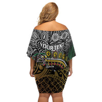 Personalised Australia And Vanuatu Off Shoulder Short Dress Aboriginal Lizard Polynesia Ni-Van Pig Tusk LT14 - Polynesian Pride