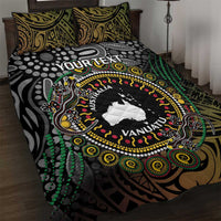 Personalised Australia And Vanuatu Quilt Bed Set Aboriginal Lizard Polynesia Ni-Van Pig Tusk LT14 Black - Polynesian Pride