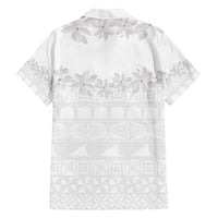 Tokelau White Sunday Family Matching Off Shoulder Short Dress and Hawaiian Shirt Polynesian Pattern Gardenia Thunbergia