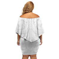 American Samoa White Sunday Family Matching Off Shoulder Short Dress and Hawaiian Shirt Lotu Tamaiti Plumeria With Samoan Pattern