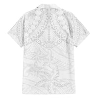 American Samoa White Sunday Family Matching Short Sleeve Bodycon Dress and Hawaiian Shirt Lotu Tamaiti Plumeria With Samoan Pattern