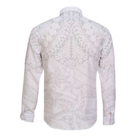 American Samoa White Sunday Long Sleeve Button Shirt Lotu Tamaiti Plumeria With Samoan Pattern