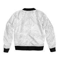 American Samoa White Sunday Sleeve Zip Bomber Jacket Lotu Tamaiti Plumeria With Samoan Pattern