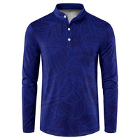 Blue Polynesia Button Sweatshirt Polynesian Pattern Mix Plumeria LT14 Blue - Polynesian Pride
