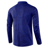 Blue Polynesia Button Sweatshirt Polynesian Pattern Mix Plumeria LT14 - Polynesian Pride