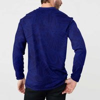 Blue Polynesia Button Sweatshirt Polynesian Pattern Mix Plumeria LT14 - Polynesian Pride