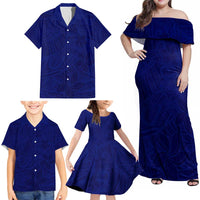 Blue Polynesia Family Matching Off Shoulder Maxi Dress and Hawaiian Shirt Polynesian Pattern Mix Plumeria LT14 - Polynesian Pride
