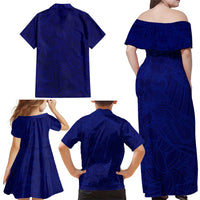 Blue Polynesia Family Matching Off Shoulder Maxi Dress and Hawaiian Shirt Polynesian Pattern Mix Plumeria LT14 - Polynesian Pride