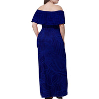 Blue Polynesia Family Matching Off Shoulder Maxi Dress and Hawaiian Shirt Polynesian Pattern Mix Plumeria LT14 - Polynesian Pride