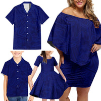 Blue Polynesia Family Matching Off Shoulder Short Dress and Hawaiian Shirt Polynesian Pattern Mix Plumeria LT14 - Polynesian Pride